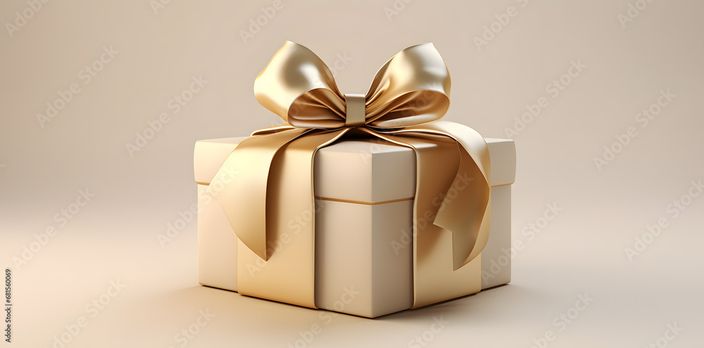 Gold bow gift box isolated on background template Gold bow gift box isolated on background template