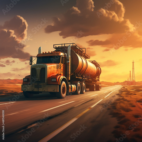 Fuel truck driving on the road. Transport of goods by road.