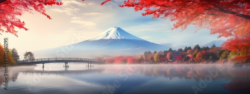 Colorful Autumn Season and Mountain Fuji With Morning