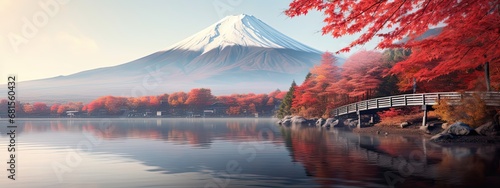 Colorful Autumn Season and Mountain Fuji With Morning