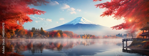 Colorful Autumn Season and Mountain Fuji With Morning