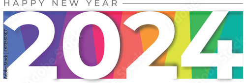 2024 Happy new year text on a rainbow background, lgbtq flag. Greeting card. Diversity.