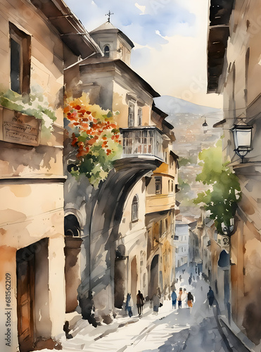 Watercolor art of Tbilisi Georgia