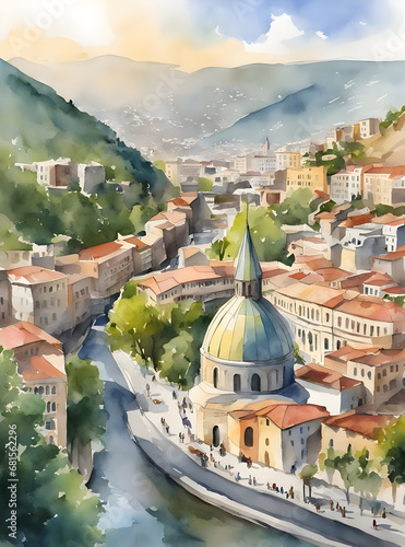 Watercolor art of Tbilisi Georgia photo