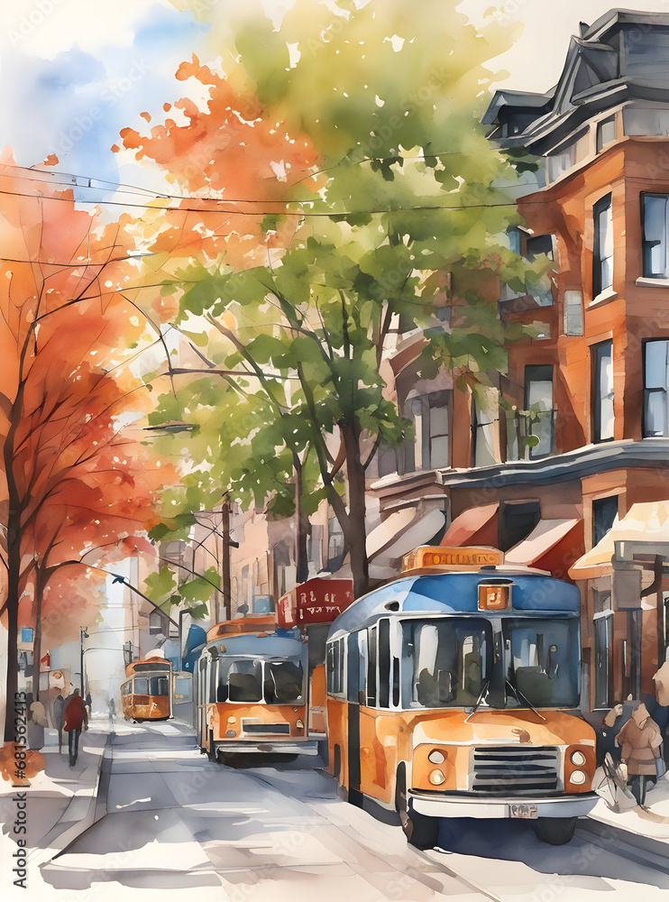Fototapeta premium Watercolor art of Toronto city