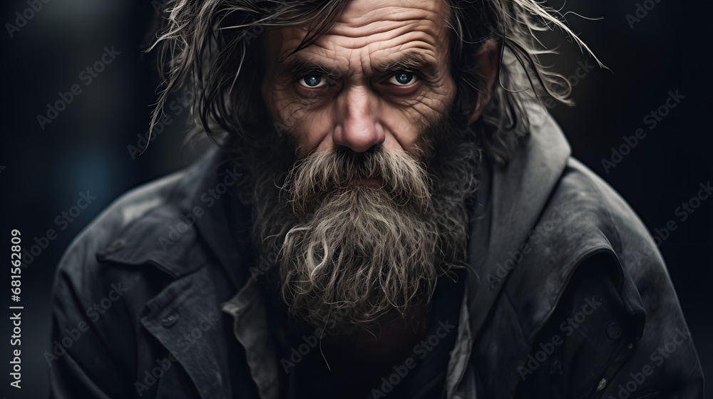 Portrait of a Man with Intense Gaze and Rugged Beard
