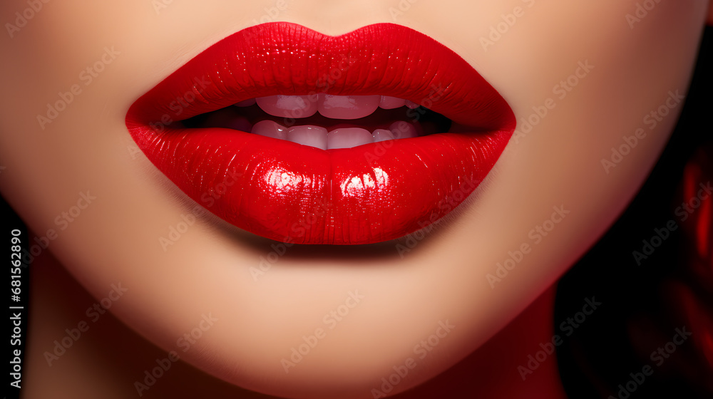 Glamorous Red Lipstick Makeup Closeup Beauty Shot Glamorous Red Lipstick Makeup Closeup Beauty Shot
