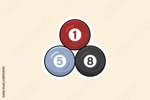 Billiard Balls Sticker design with numbers vector illustration. Sport object icon concept. Billiard game balls sticker design logo with shadow.