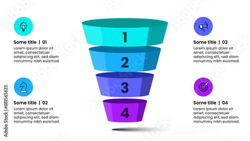 Infographic template. Funnel with 4 steps and icons