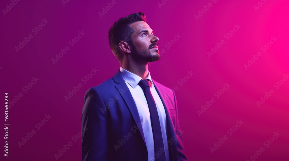 Handsome young man in suit on purple background Handsome young man in suit on purple background