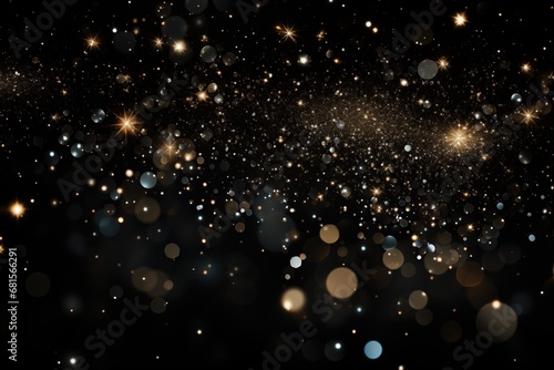 Black bokeh golden glitter, dark backdrop banner for christmas, black friday, cyber monday or other special occasion