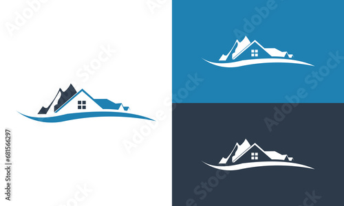Wallpaper Mural house and mountains logo collection with white, blue and gray background logo design vector Torontodigital.ca