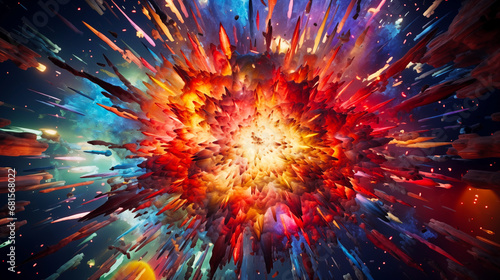 Beautiful anime style space supernova explosion background, scenic cartoon blast with fire and particles