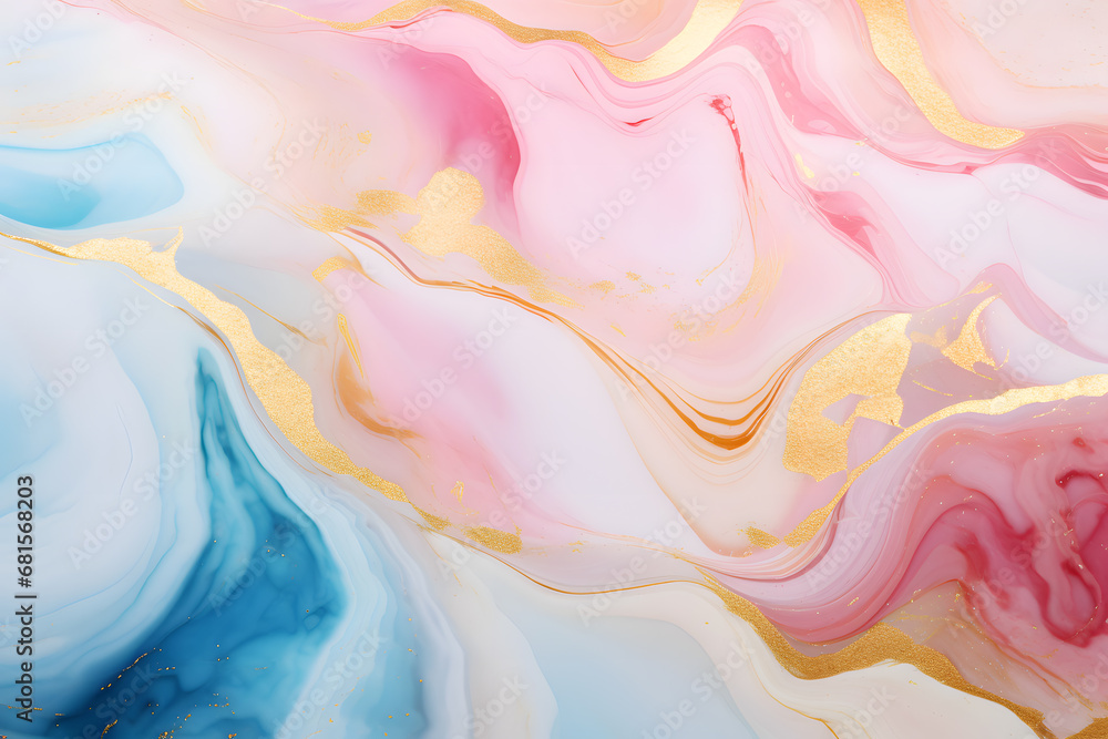 Abstract pink, yellow and blue floating fabric wave design wallpaper