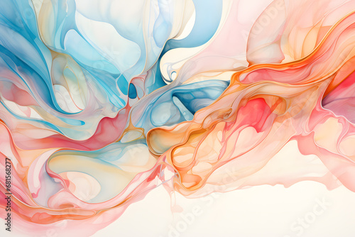Abstract pink, yellow and blue floating fabric wave design wallpaper