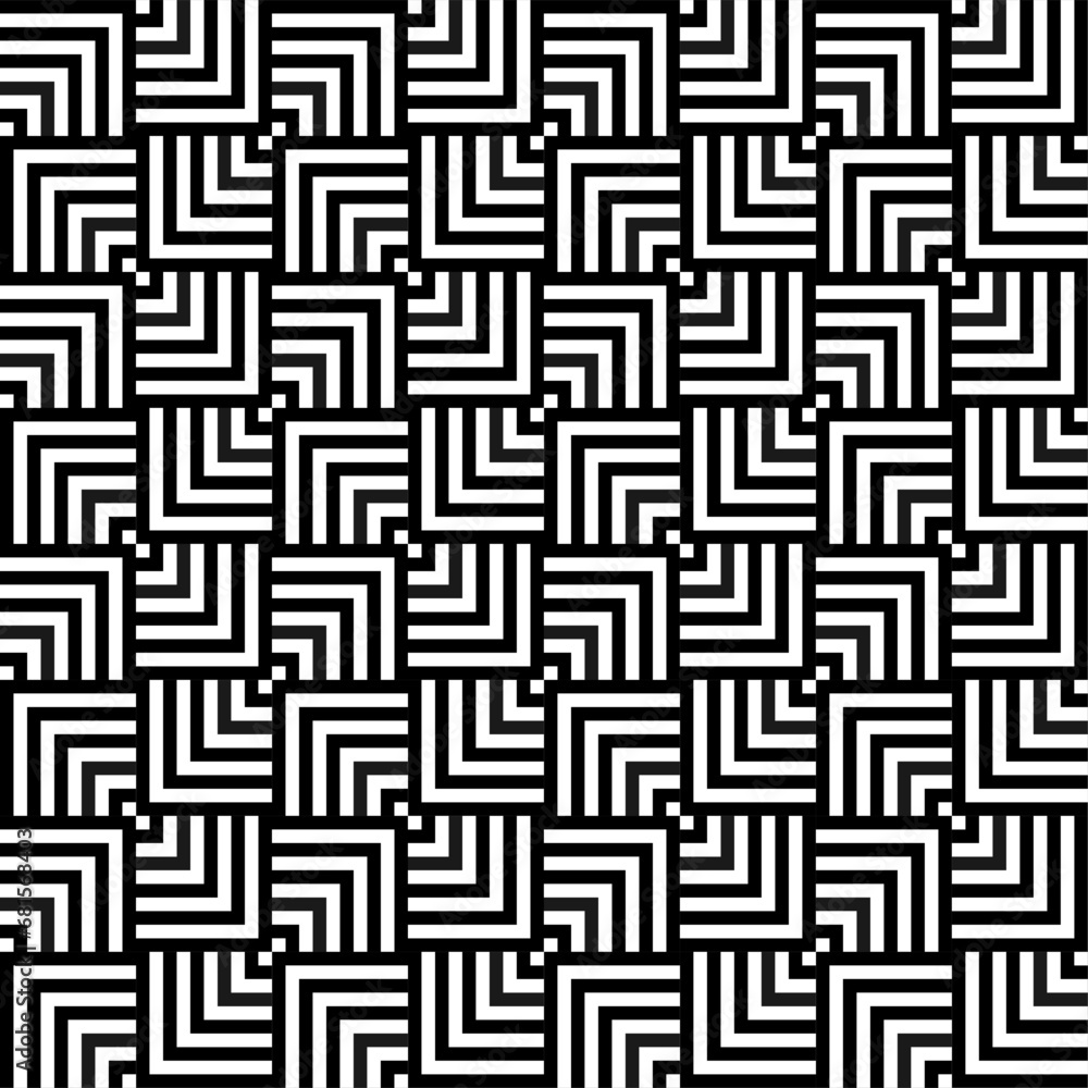 Abstract geometric seamless pattern with squares, stripes, lines. Vector background. Black and white texture. Poster for web banner, business presentation, branding package, fabric print, textile Abstract geometric seamless pattern with squares, stripes, lines. Vector background. Black and white texture. Poster for web banner, business presentation, branding package, fabric print, textile