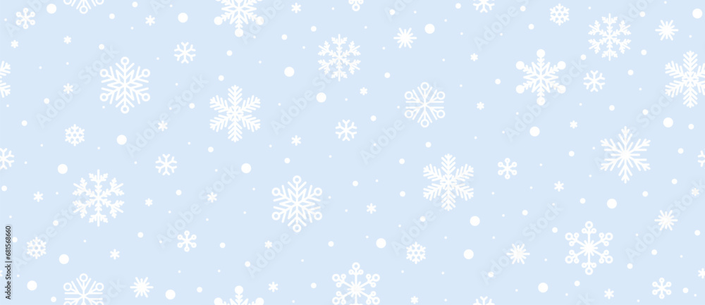 Snowflake pattern. Seamless Christmas snowflakes blue white background.