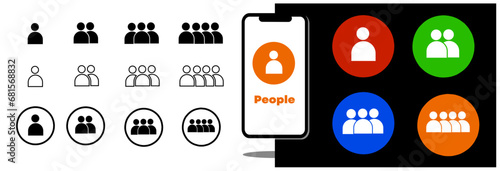 People icon set. Containing group, family, human, team, community, friends, population and senior icons. Solid icon collection.