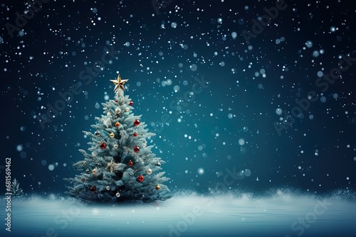 Wallpaper Mural Christmas tree covered in snow in a blizzard on a blue background Torontodigital.ca