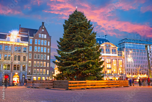 Damsquare in Amsterdam at christmas in the Netherlands photo