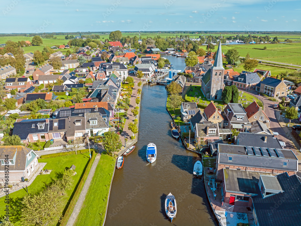 Aerial from the little traditional village Warten in Friesland the Netherlands