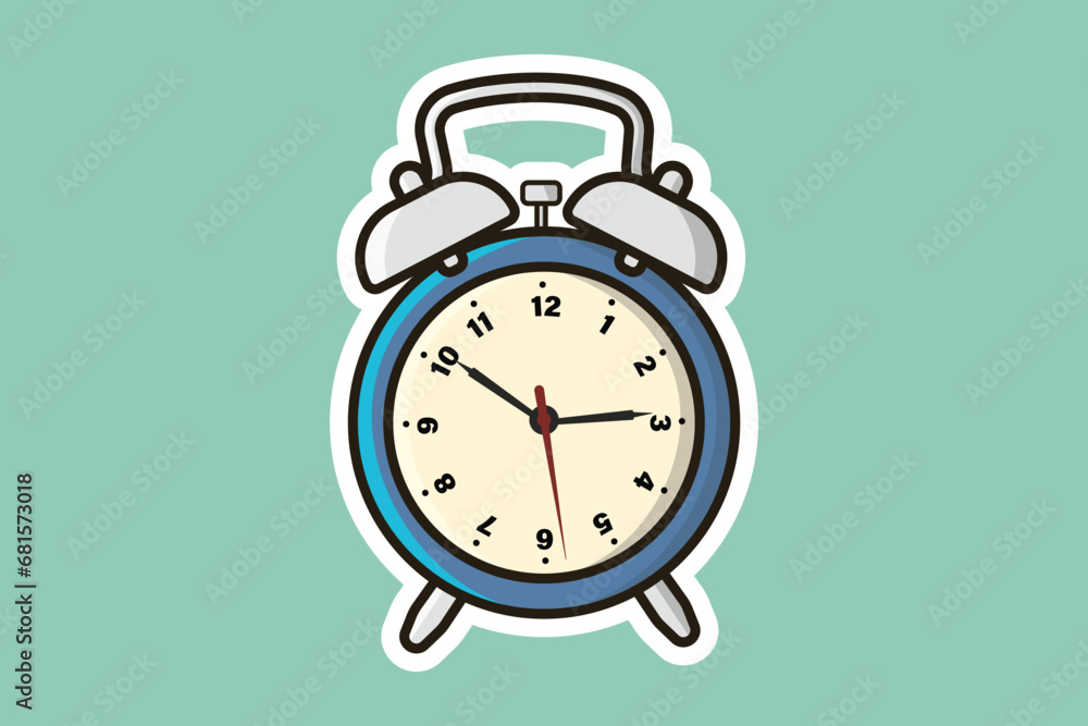 Table Alarm Clock Sticker vector illustration. Home interior object icon concept. Alarm clock for wake-up on time concept. Timmer alarm clock sticker design logo with shadow. Table Alarm Clock Sticker vector illustration. Home interior object icon concept. Alarm clock for wake-up on time concept. Timmer alarm clock sticker design logo with shadow.