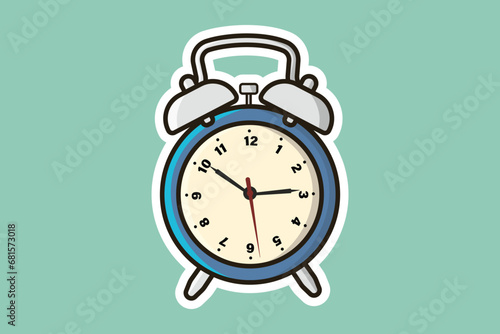 Table Alarm Clock Sticker vector illustration. Home interior object icon concept. Alarm clock for wake-up on time concept. Timmer alarm clock sticker design logo with shadow.