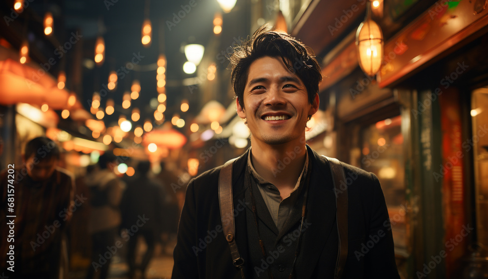 Fototapeta premium Young adults enjoying the vibrant nightlife in the city generated by AI