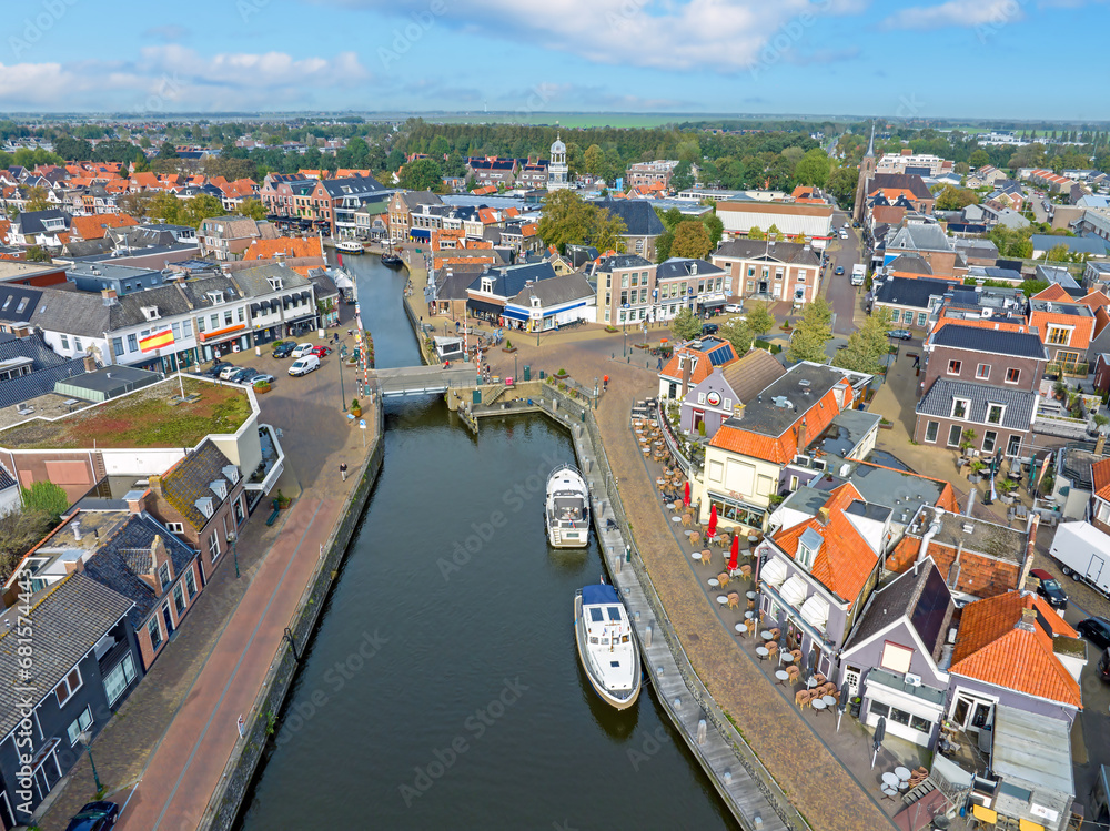 Aerial from the city Lemmer in Friesland the Netherlands