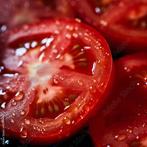 Macro shot of sliced tomatoes  showcasing texture and freshness