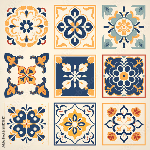 Set of tiles. decorative Portuguese Vintage Markacan Mexican Cuban Decorated Ornament