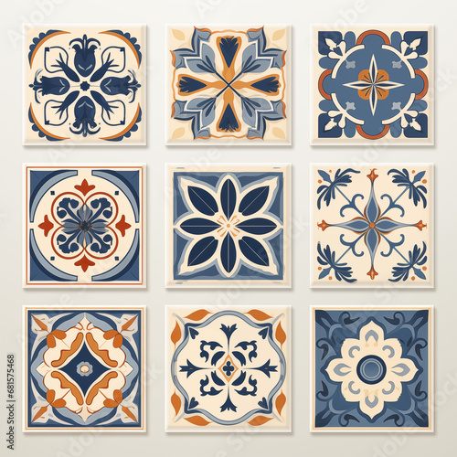 Set of tiles. decorative Portuguese Vintage Markacan Mexican Cuban Decorated Ornament