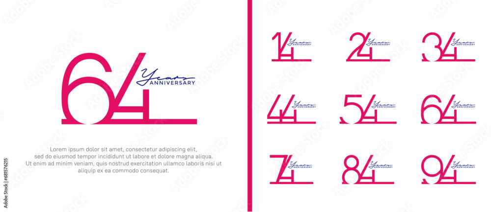 set of anniversary logo pink color on white background for celebration moment