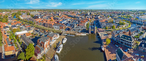 Aerial panorama from the historical city Sneek with the Watergate in Friesland the Netherlands