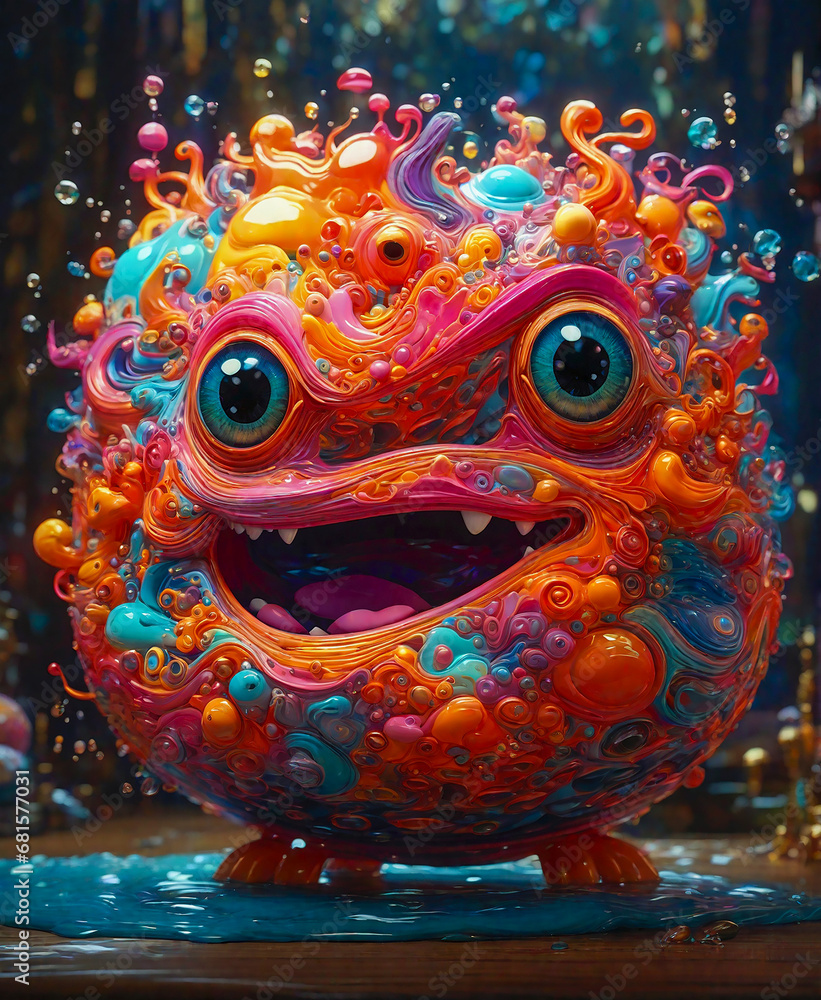 Cute cartoon rainbow virus with big eyes and mouth