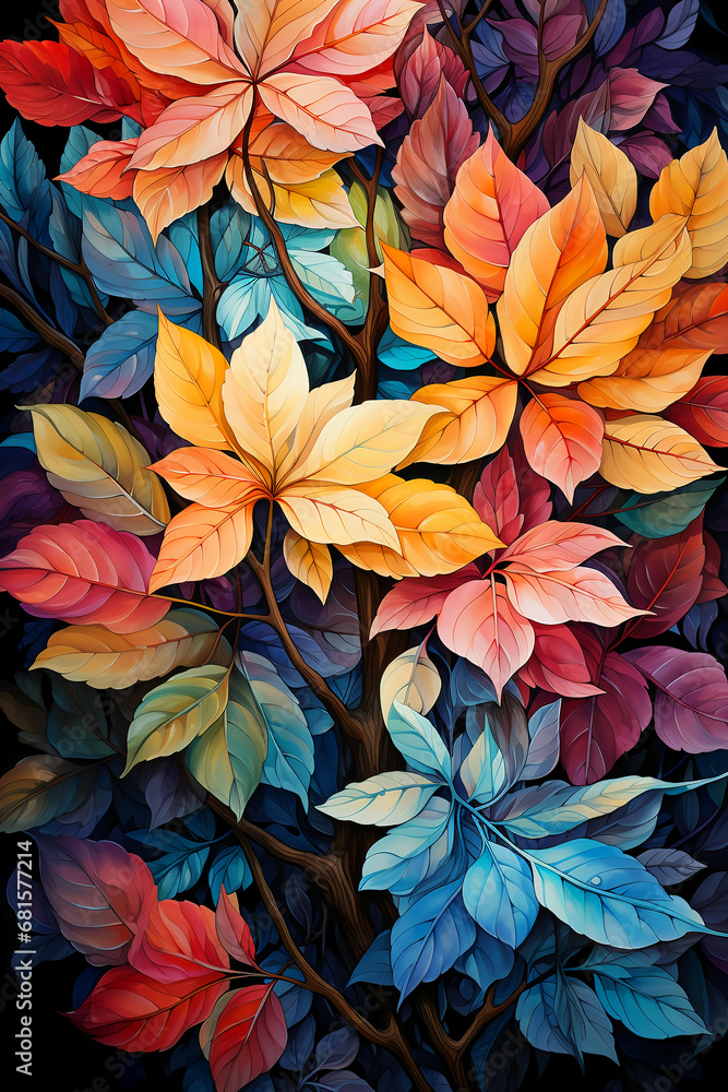 Watercolor full autumn leaves colors background. AI generative