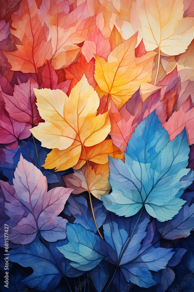 Watercolor full autumn leaves colors background. AI generative