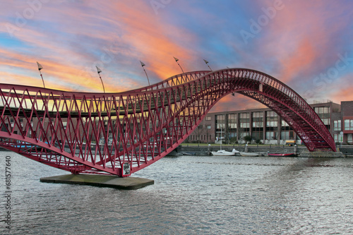 Python bridge in Amsterdam at sunset