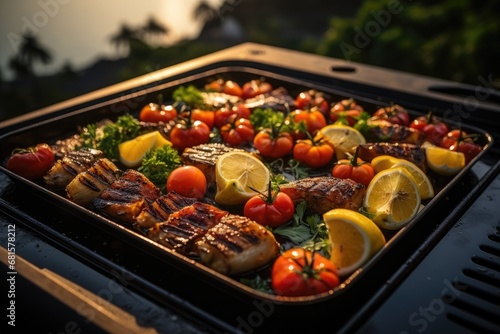 Appetizing grilled fish with grilled vegetables © YouraPechkin