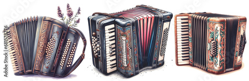 Red Accordion, isolated on white background. Generative AI. photo