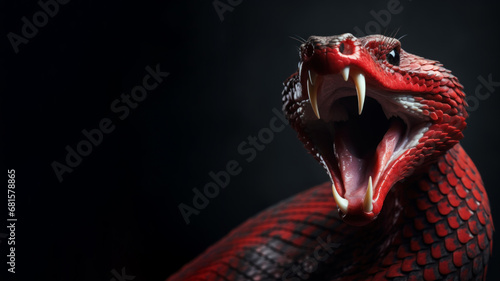 Red snake open mouth ready to attack isolated on gray background photo