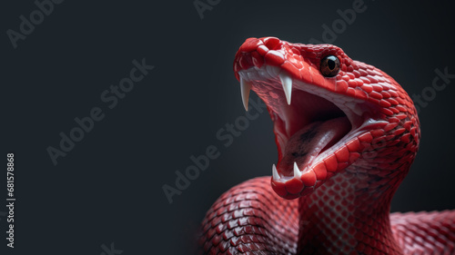 Red snake open mouth ready to attack isolated on gray background photo