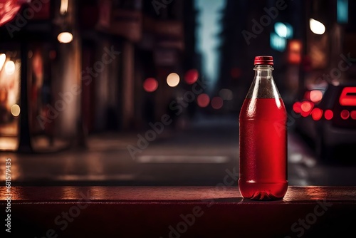red colored flavored beverage bottle , urban branding template