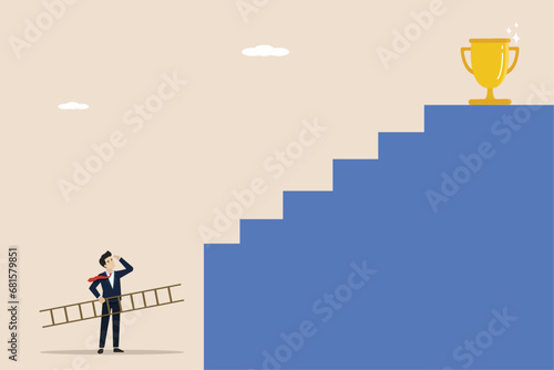 Business problems, challenges to overcome difficulties, thinking of solutions to overcome obstacles to success, business people will climb the ladder to success.