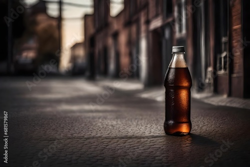 soda bottle presentation in the streets ,urban beverage concept template