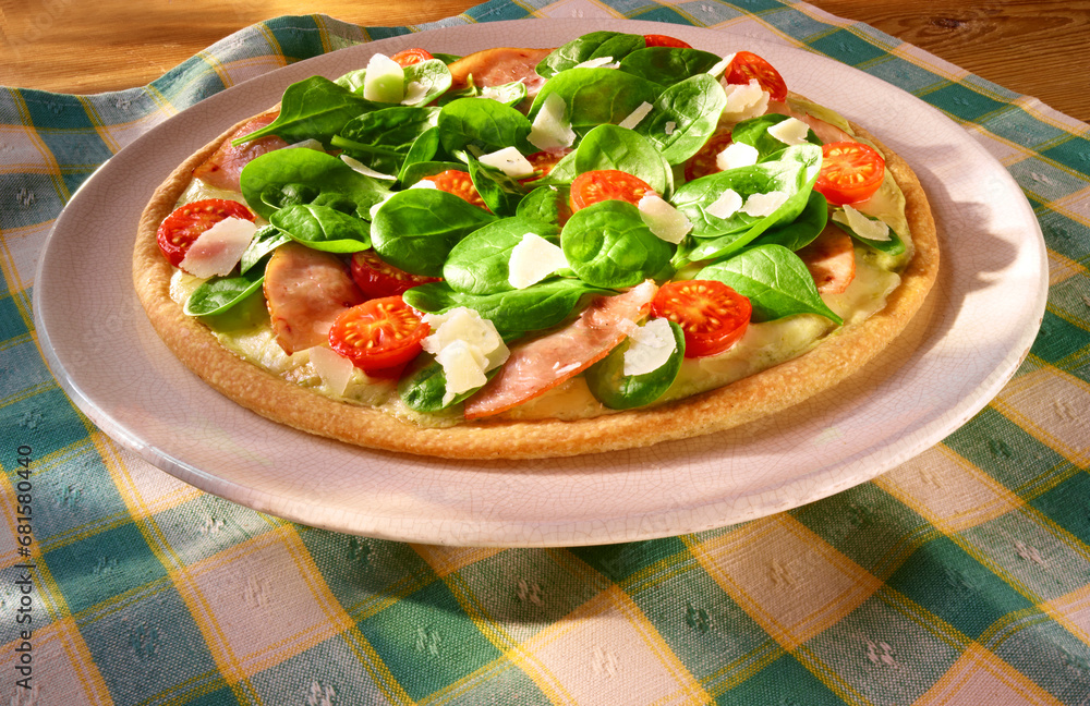 Pizza spinat, Italien, Pizza, Gemüse, Tomaten, 