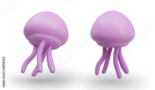 Colored realistic jellyfish on white background. Isolated vector images of sea creatures. Oceanic inhabitants with tentacles. Illustrations for web design. Seafood