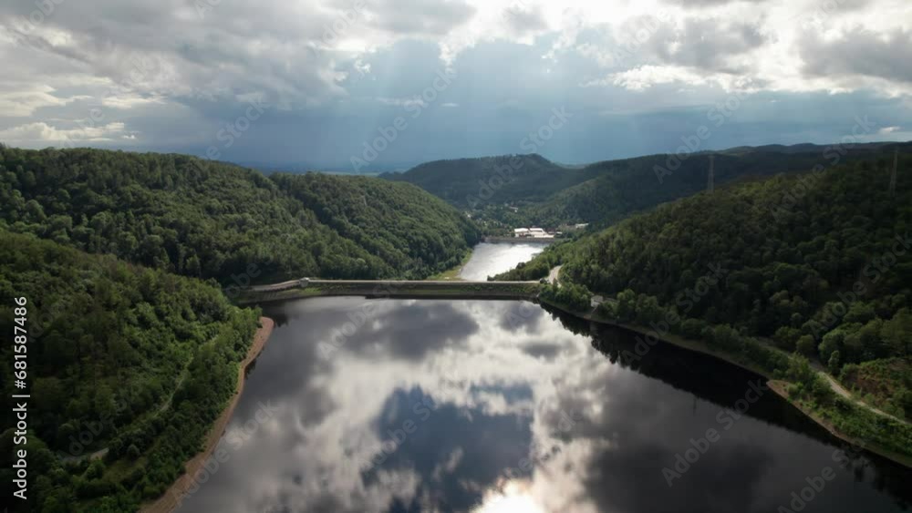 Aerial drone video of flight over the lake in Bad Lauterberg Germany. Aerial drone video of flight over the lake in Bad Lauterberg Germany.
