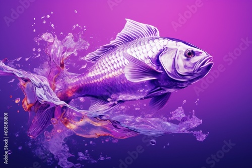  a fish that is in the water with a splash of water on it s back and it s head in the water and its mouth out of the water.