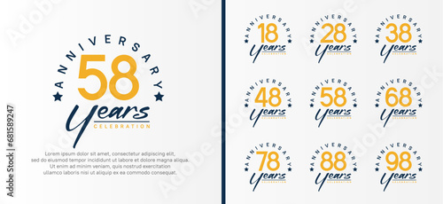set of anniversary logo flat orange color number and black text on white background for celebration photo